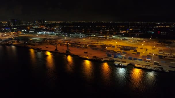 Port miami bei Nacht 4k — Stockvideo