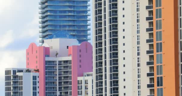 Telephoto shot of highrise buildings Sunny Isles Beach — Stock Video
