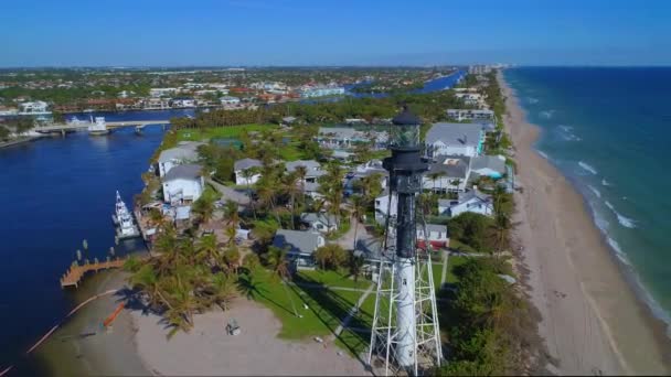 Aerial shot of Hillsboro Lighthouse — Stock Video