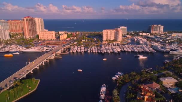 International boat show at evening — Stock Video