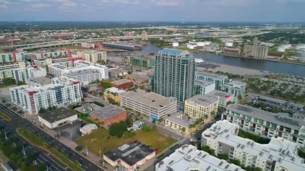 Antenn Port Tampa Och Kommersiella Distriktet — Stockvideo