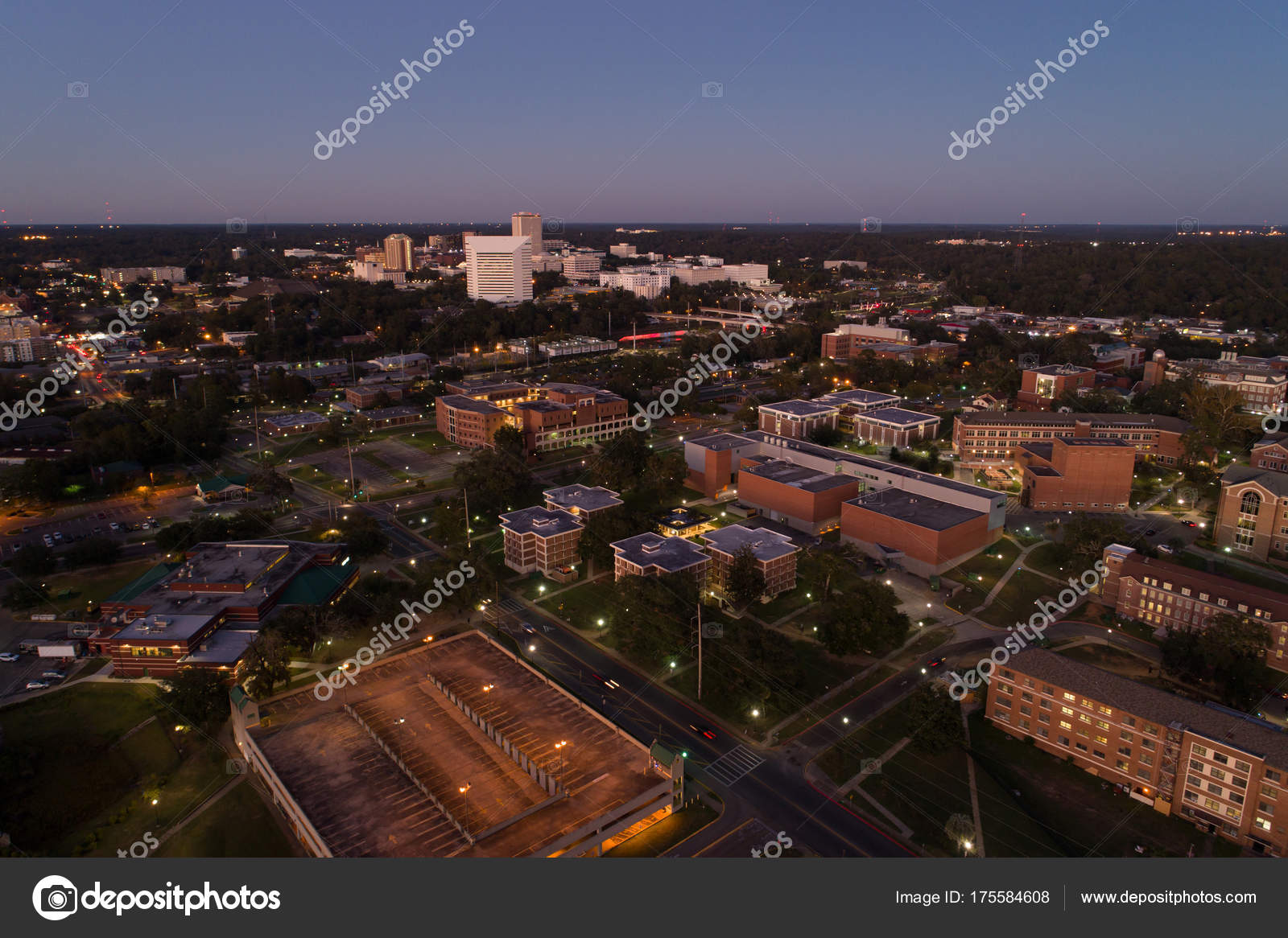 Aerial Downtown Tallahassee at dusk — Stock Photo © felixtm 175584608