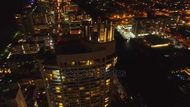 Aerial Natt Footage Fontainebleau Hotel Miami Beach Florida 24P — Stockvideo