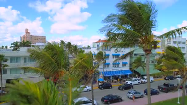 Aerial Reveal Hotels Ocean Drive Miami Beach 24P — Stock Video