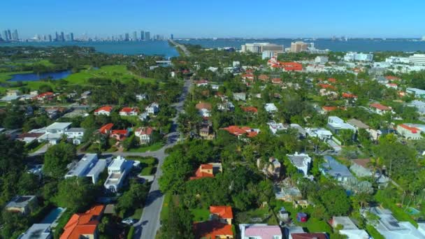 Aerial Drone Flying Residential Neighborhood Green Trees 24P — Stock Video