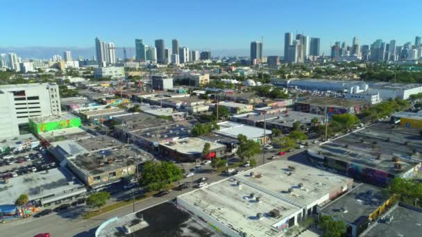 Antenowe Drone Nagrania Hipster Sceny Wynwood Miami 24P — Wideo stockowe