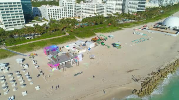 Luftaufnahme Miami Beach Art Basel 2017 Veranstaltungsorte Sand — Stockvideo