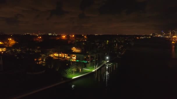 Night Mansion Aerial Footage Miami — Stock Video