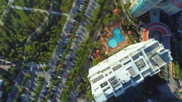 Antenn Drönare Footage South Pointe Park Miami Beach Overhead Skott — Stockvideo