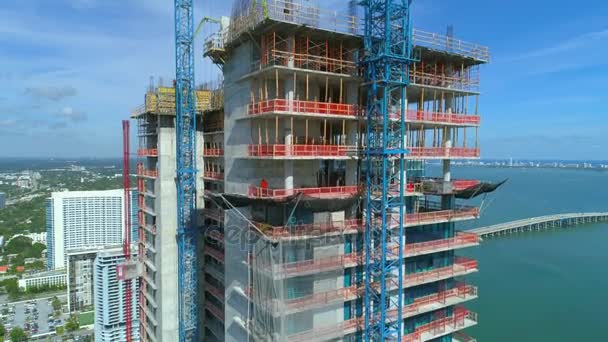 Aerial Inspection Construction Site Miami Paraiso District Bay — Stock Video