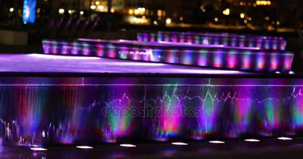 Néon Abstrait Lumières Fontaine Eau Nuit — Video