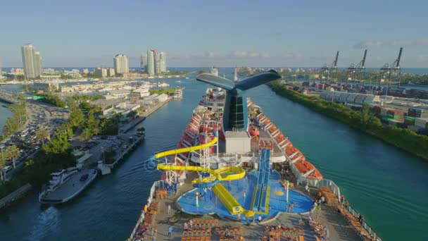 Légi Drone Lövés Miami Beach Cruise Hajó View Port 24P — Stock videók