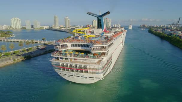 Carnival Sensation Cruise Ship Miami Aerial Drone Video 24P — Stock Video