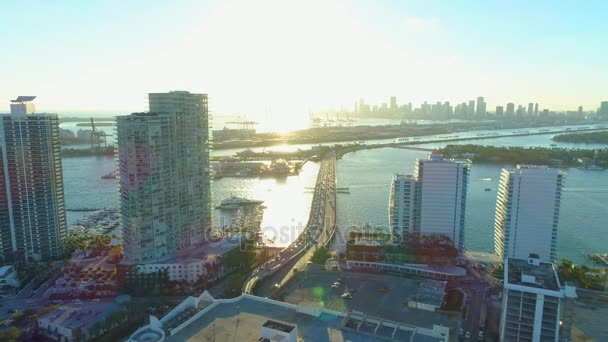 Filmische Trekken Weg Geschoten Miami Zonsondergang 24P — Stockvideo