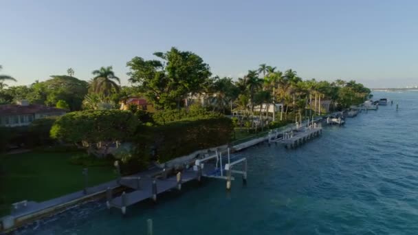 Drone Vídeo Miami Beach Mansões Palmeiras — Vídeo de Stock