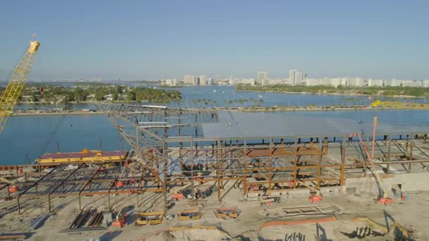 Průmyslové Stavby Rámu Přístavu Miami Jeřáby 24P — Stock video
