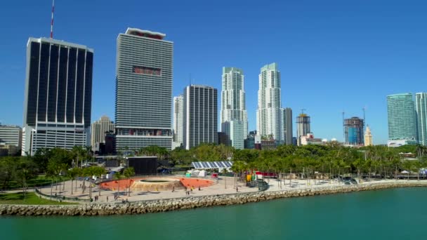 Aerial Drone Video Bayfront Park Miami Concierto Celebración Año Nuevo — Vídeo de stock