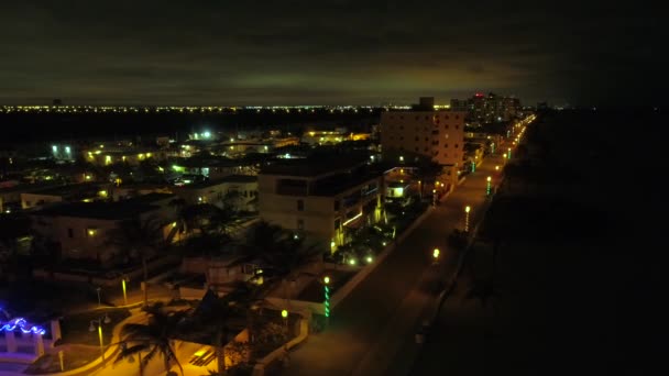 Aerial Hollywood Beach Natten — Stockvideo