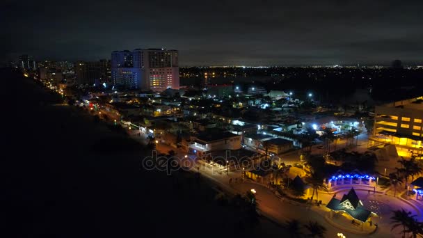 Luchtfoto Nacht Tour Hollywood Beach Boardwalk 24P — Stockvideo