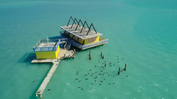 Domy na kůlech v oceánu Miami Fl Biscayne Bay — Stock fotografie