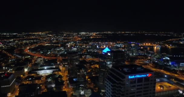 Antenowe Panorama Downtown Tampa Nocy — Wideo stockowe