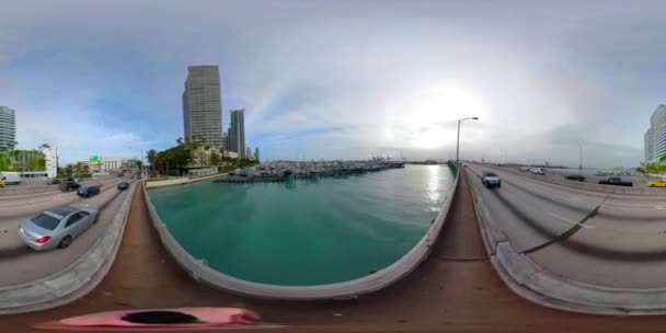 360Vr Beeldmateriaal Miami Macarthur Causeway — Stockvideo