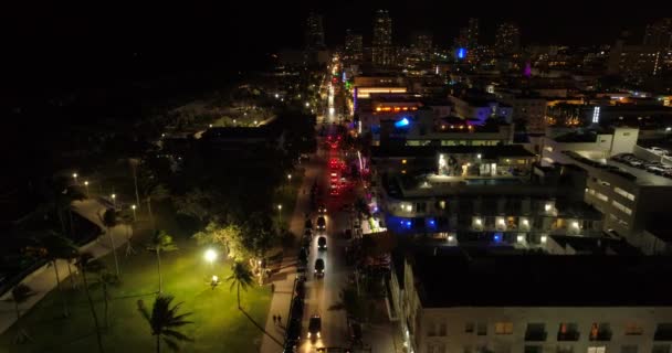 Légi Felüljáró Felett Ocean Drive Miami Beach Éjszakai — Stock videók