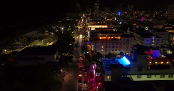 Antenne Hyperlapse Nacht Drohne Video Miami Strand Florida — Stockvideo