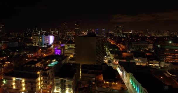 Aerial Night Footage Miami Beach 5Th Street — Stock Video