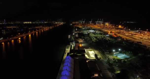 Vídeo Aéreo Port Miami Sem Navios Noite — Vídeo de Stock