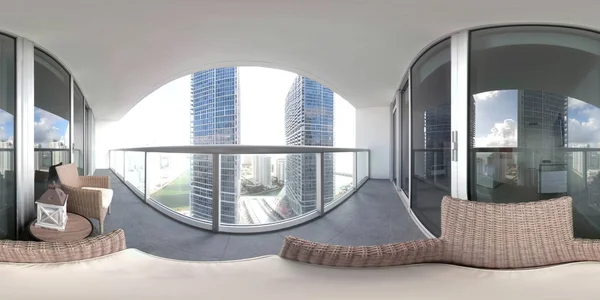 360 virtual tour photo of a balcony highrise condominium — Stock Photo, Image