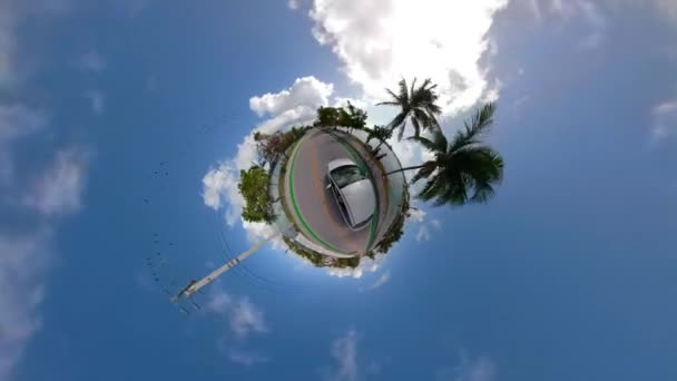 Car Driving Road Trees Tiny Mini Planet — Stock Video