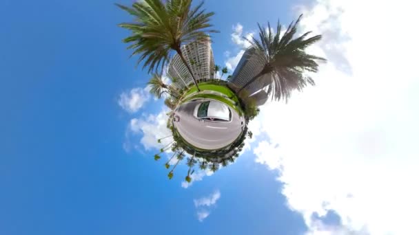 Car Driving Orbiting Tiny Planet — Stock Video