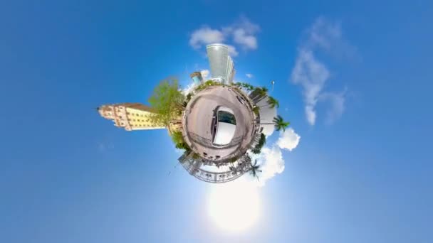 Special Effects Tiny Planet Stabilized Motion Driving — Stock Video