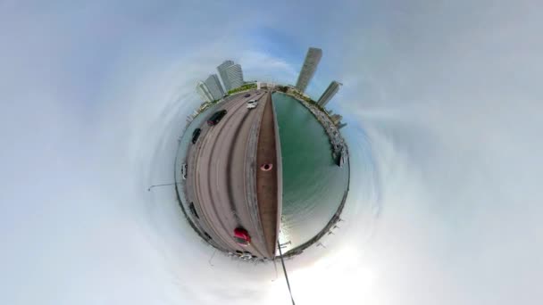 Pequeno Planeta Miniatura Macarthur Causeway Bridge Miami Biscayne Bay — Vídeo de Stock