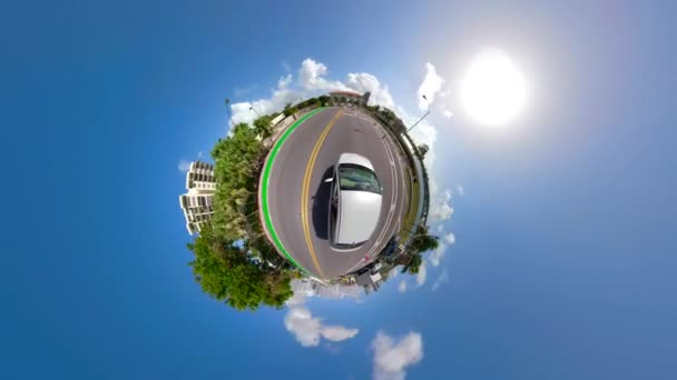 Tiny Planet Venetian Causeway Driving Toll Road — Stock Video