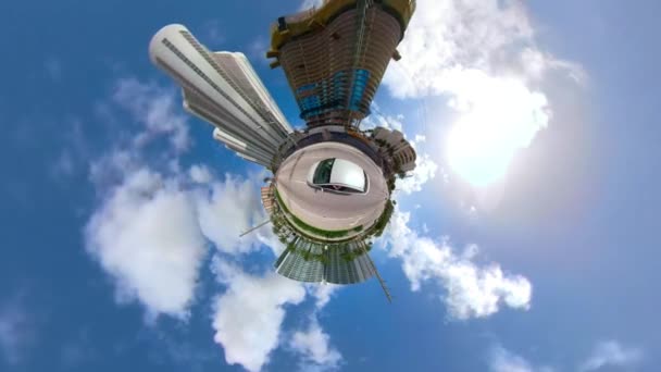 Tiny Planet Super Tall Skyscrapers — Stock Video