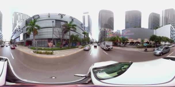 360 Πλάνα Κέντρο Πόλης Brickell Δρόμου Οδήγηση Πλάκες Εικονικής Πραγματικότητας — Αρχείο Βίντεο