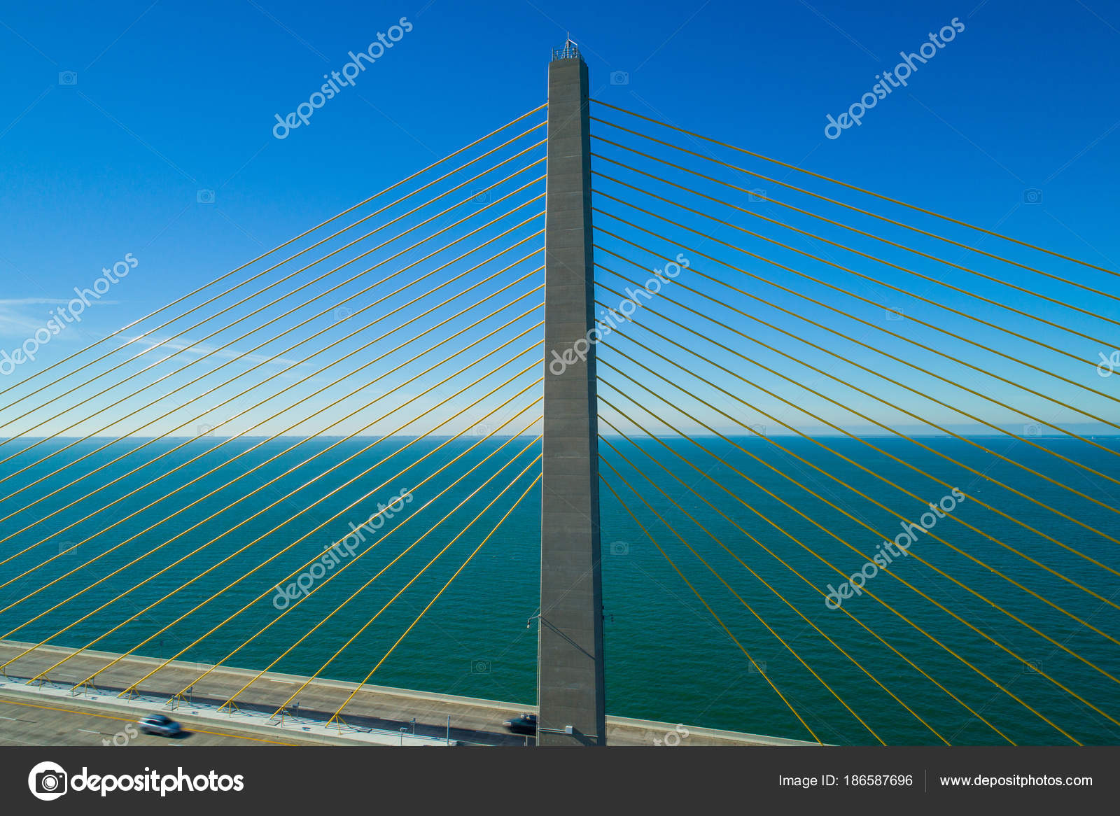 Sunshine Skyway Bridge closeup suspension cable inspection — Stock