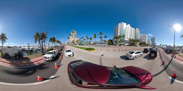 360 panorama Miami Beach boat show Collins Avenue — Stock Photo, Image