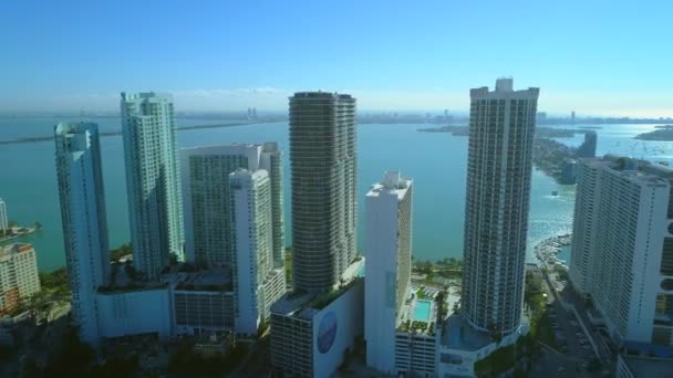 Aerial Tour Miami Edgewater Highrise Towers Condo Apartments Hotels — Stock Video