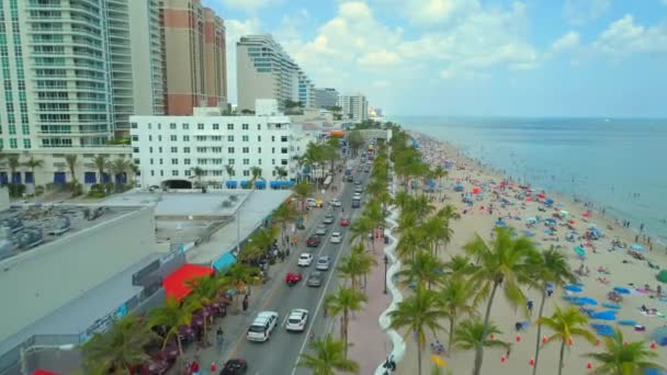 Aerial Footage Fort Lauderdale Beach Boulevard Spring Break 2018 60P — Stock Video