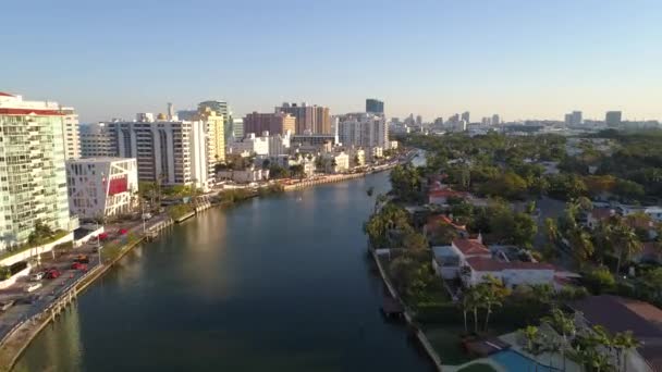 Drone Hyperlapse Lotnicze Indian Creek Miami Beach — Wideo stockowe
