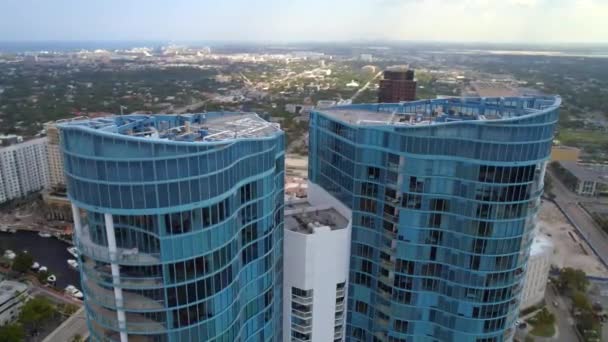 Rooftop Aérea Flyover River House Fort Lauderdale Florida 60P — Vídeo de Stock