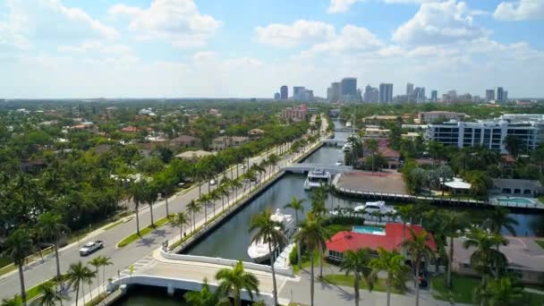 Luchtfoto Videobeelden Van Las Olas Boulevard Fort Lauderdale Naar Centrum — Stockvideo