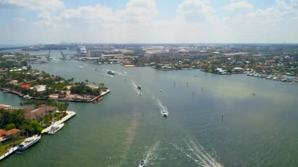 Letecké Video Stranahan Řeka Fort Lauderdale Jachty Přístavu Port Everglades — Stock video