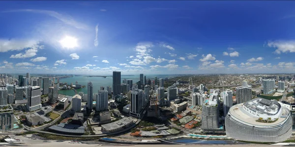 Antenowe panorama 360 miasto sferyczny Miami Brickell City Heights — Zdjęcie stockowe