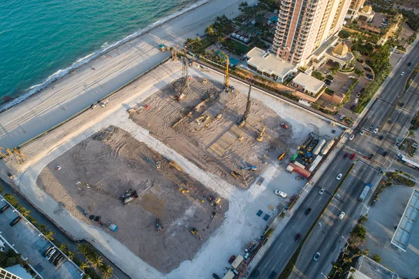 Aerial inspection beachfront construction site — Stock Photo, Image