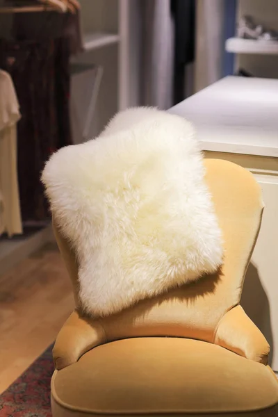 Luxury closet space Chair with fur throw — Stock Photo, Image