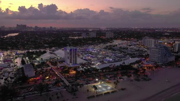 Luchtschemering Fort Lauderdale International Bootshow Expositie — Stockvideo